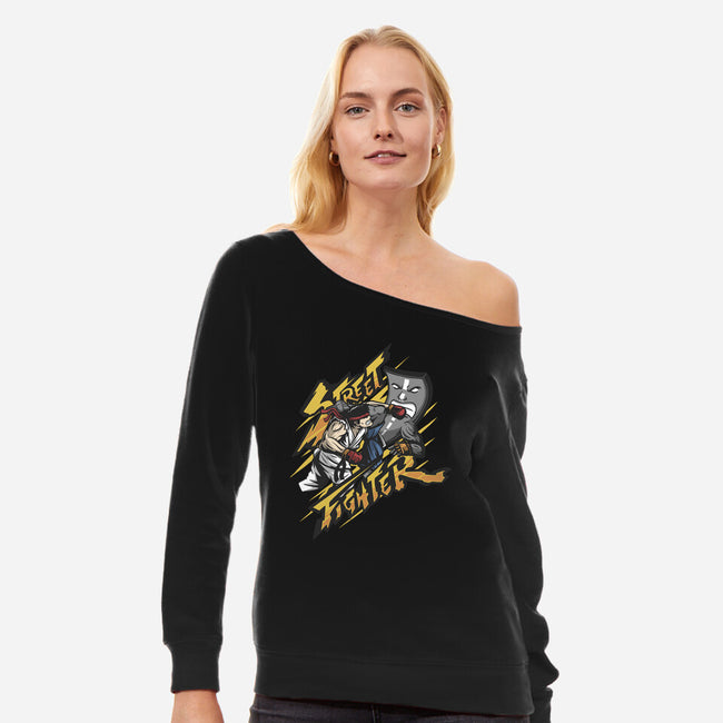 Street Fighter-womens off shoulder sweatshirt-ShirtGoblin