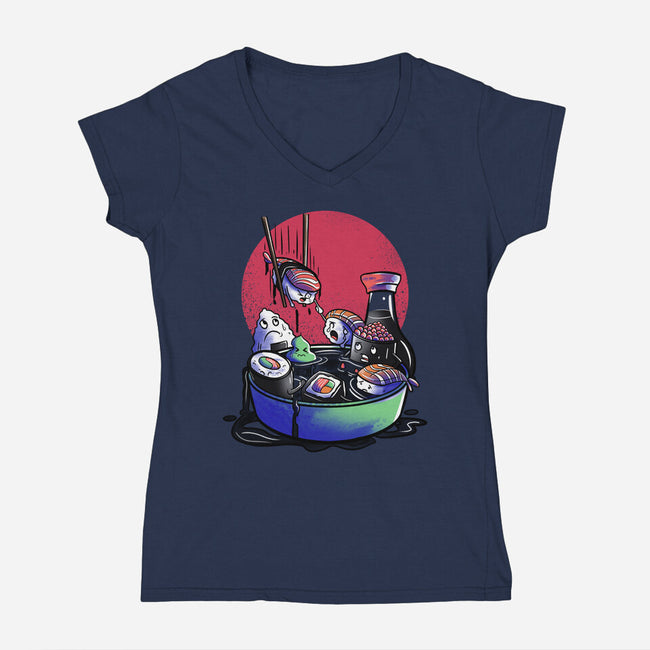 The Kidnapping Of The Nigiri-womens v-neck tee-fanfabio
