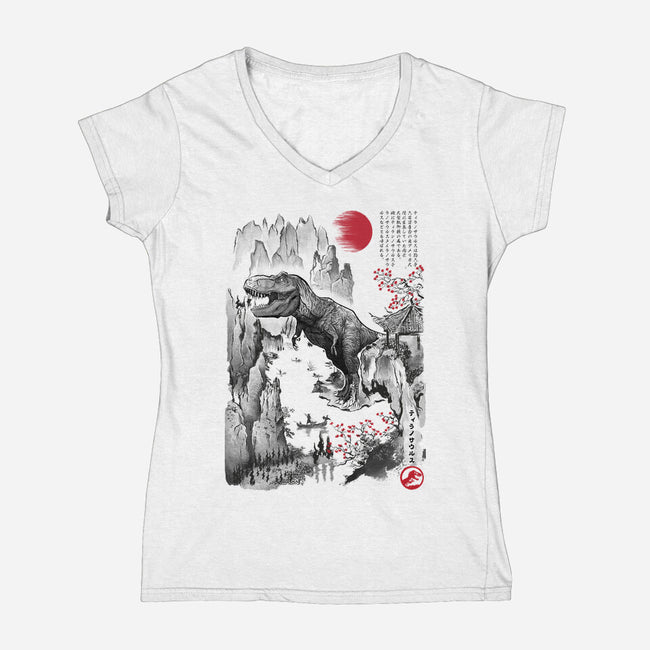 T-Rex In Japan-womens v-neck tee-DrMonekers
