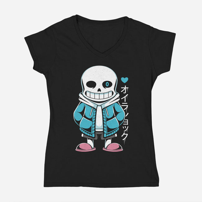 Sans Lazy Bones-womens v-neck tee-Alundrart
