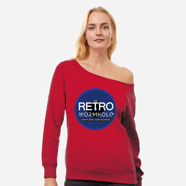 Retro Wormhole Blue Inverse-womens off shoulder sweatshirt-RetroWormhole