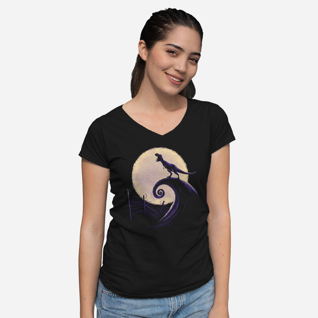 Jurassic Nightmare-womens v-neck tee-teesgeex