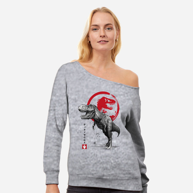 Tyrannosaurus Sumi-E-womens off shoulder sweatshirt-DrMonekers