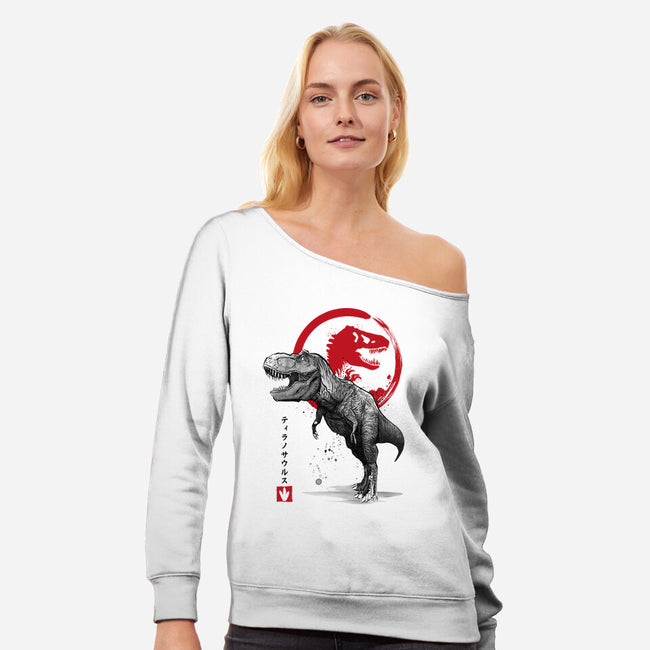 Tyrannosaurus Sumi-E-womens off shoulder sweatshirt-DrMonekers