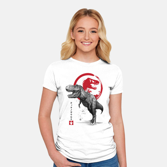 Tyrannosaurus Sumi-E-womens fitted tee-DrMonekers