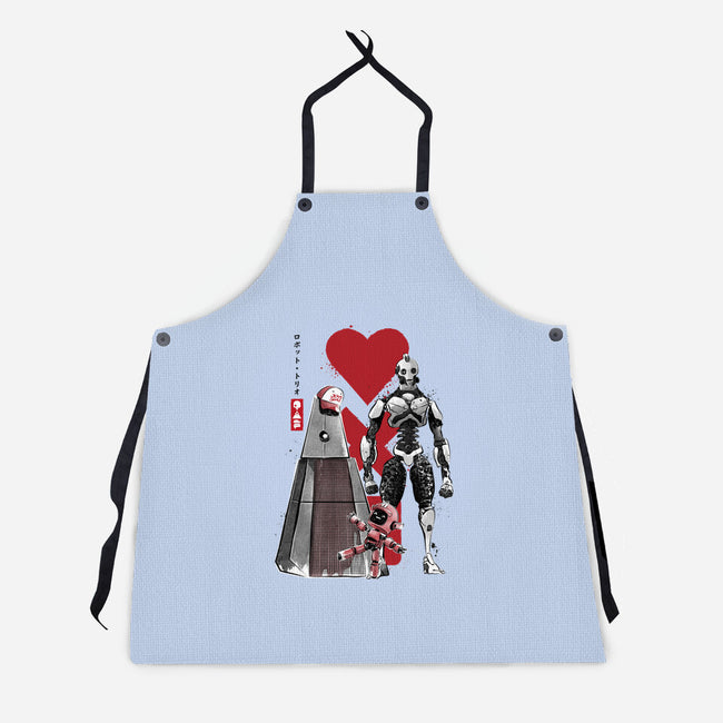 Three Robots Sumi-E-unisex kitchen apron-DrMonekers