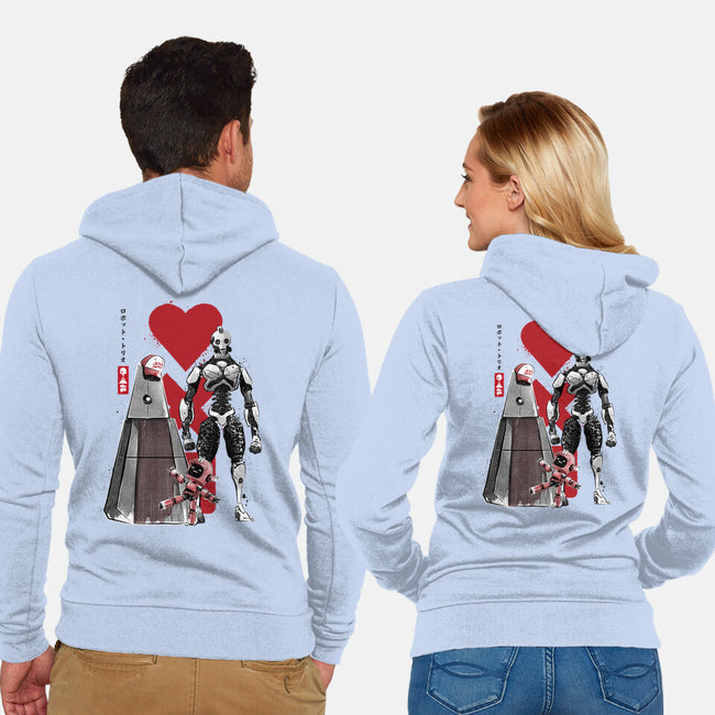 Three Robots Sumi-E-unisex zip-up sweatshirt-DrMonekers