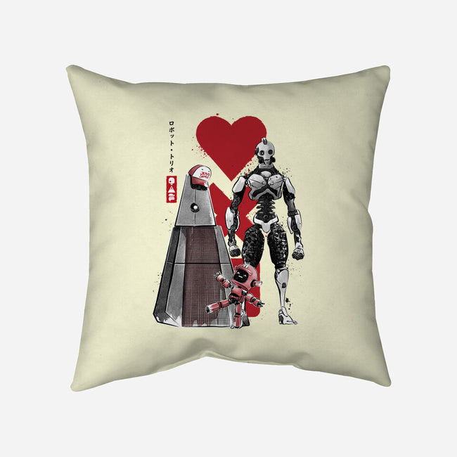 Three Robots Sumi-E-none removable cover throw pillow-DrMonekers