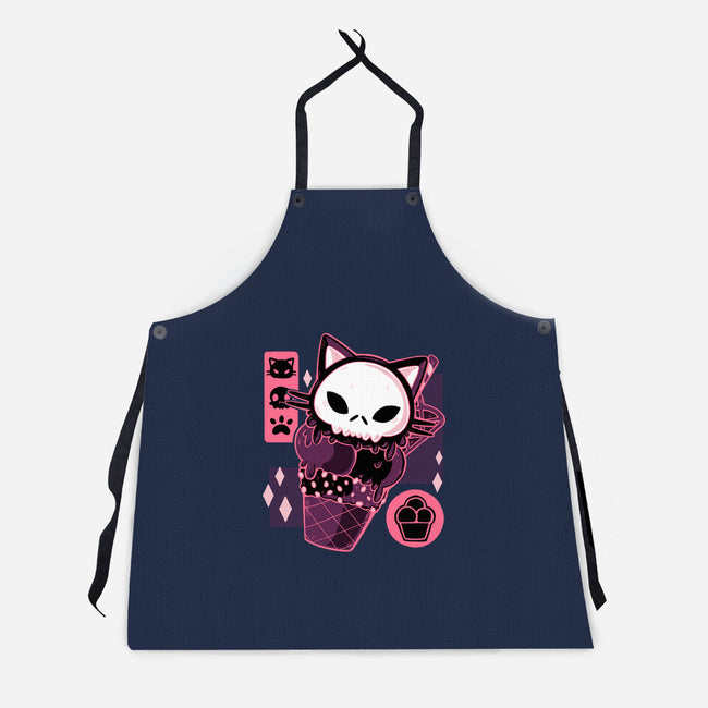 Skull Kitty Cream-unisex kitchen apron-xMorfina