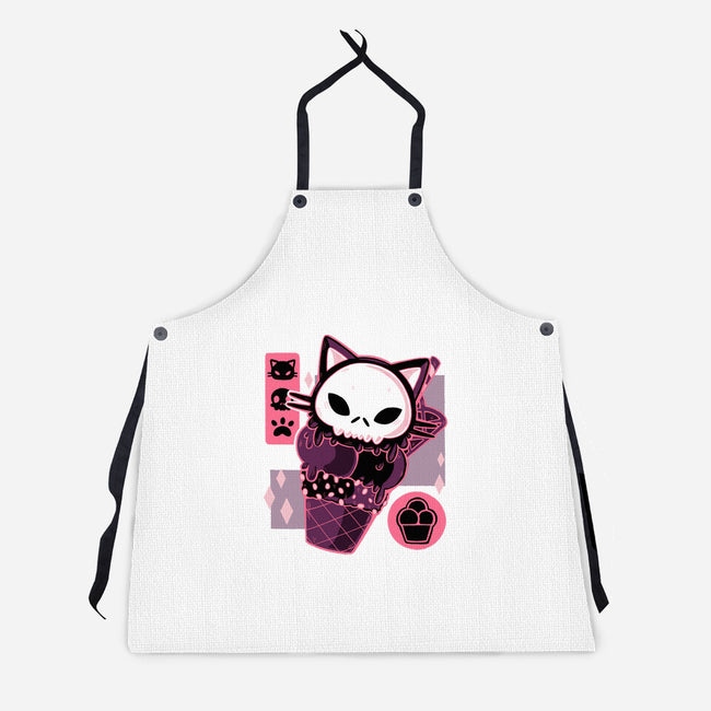 Skull Kitty Cream-unisex kitchen apron-xMorfina