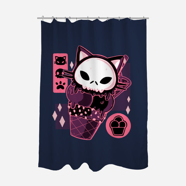 Skull Kitty Cream-none polyester shower curtain-xMorfina