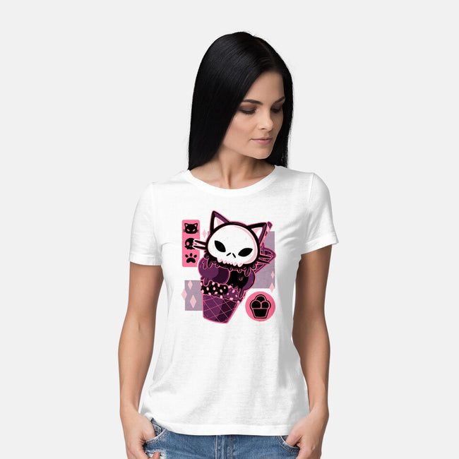 Skull Kitty Cream-womens basic tee-xMorfina
