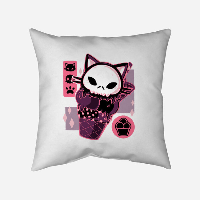 Skull Kitty Cream-none removable cover w insert throw pillow-xMorfina