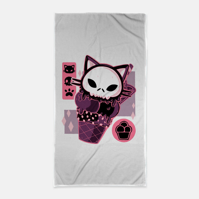 Skull Kitty Cream-none beach towel-xMorfina