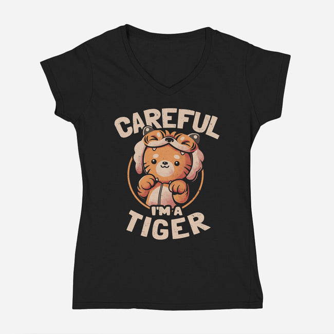 Careful I'm A Tiger-womens v-neck tee-eduely