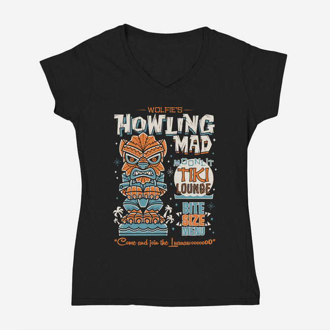 Wolfie's Howling Mad Tiki Lounge-womens v-neck tee-Nemons