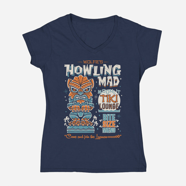 Wolfie's Howling Mad Tiki Lounge-womens v-neck tee-Nemons