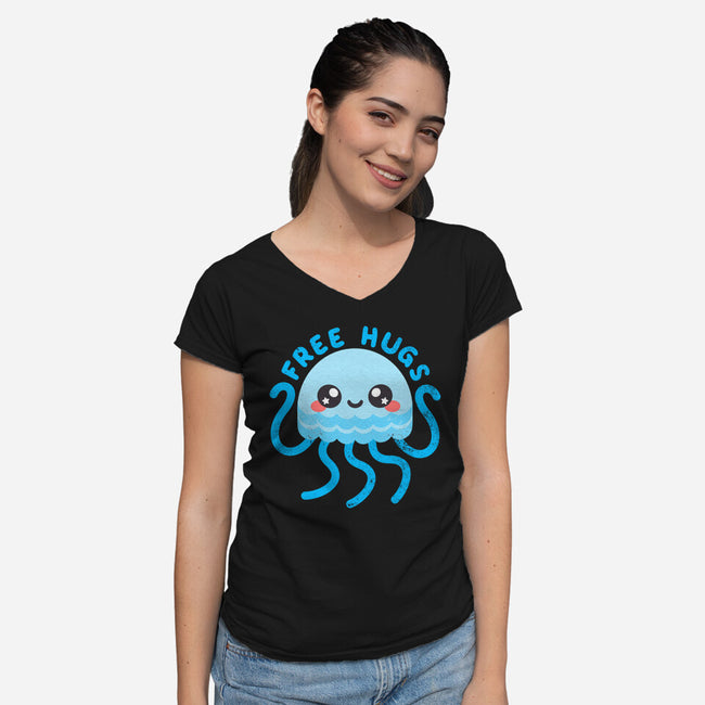 Jellyfish Free Hugs-womens v-neck tee-NemiMakeit