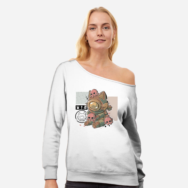Old Diver Cat-womens off shoulder sweatshirt-xMorfina