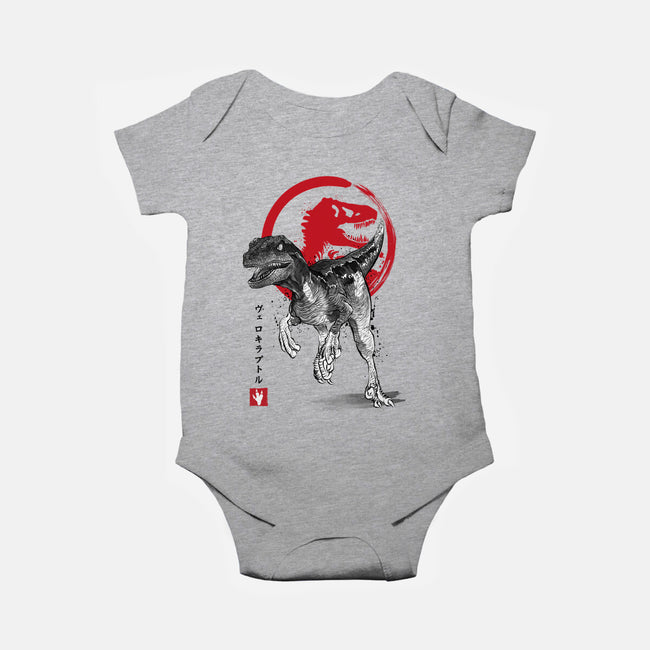 Velociraptor Sumi-E-baby basic onesie-DrMonekers