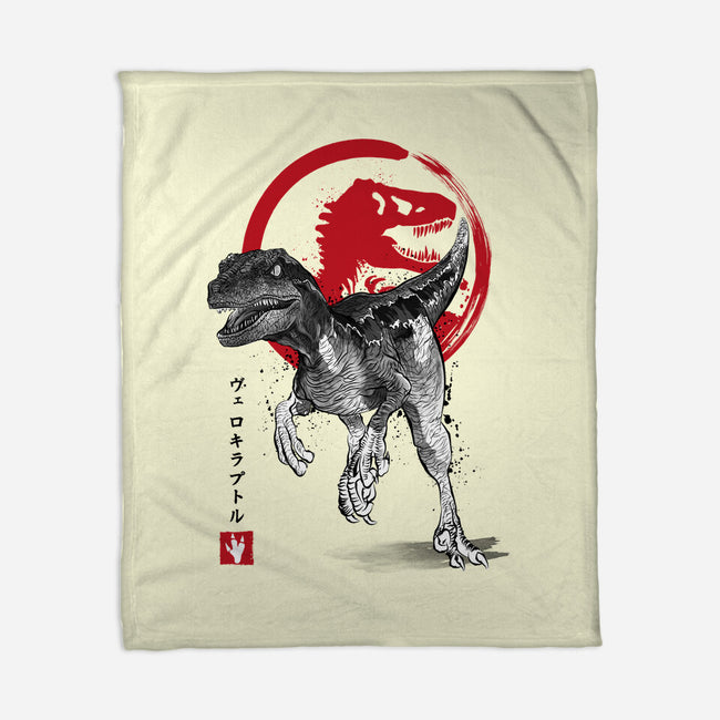 Velociraptor Sumi-E-none fleece blanket-DrMonekers