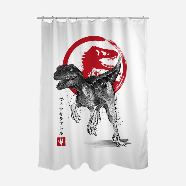 Velociraptor Sumi-E-none polyester shower curtain-DrMonekers