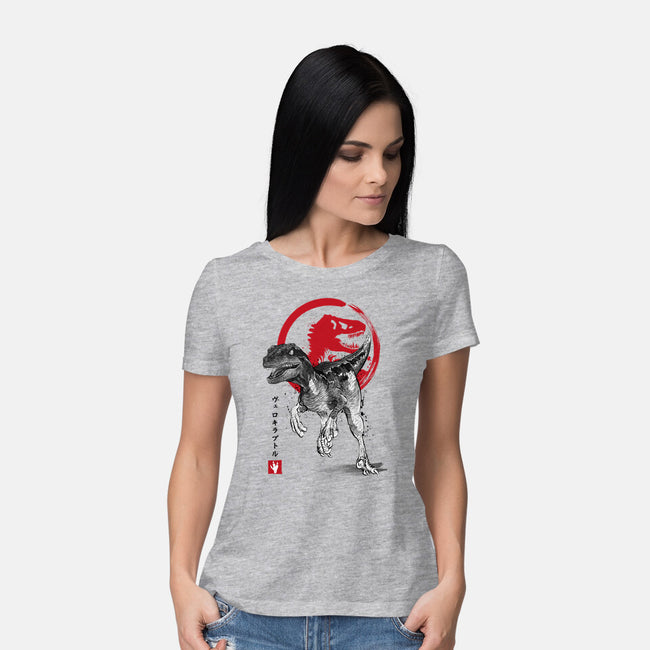 Velociraptor Sumi-E-womens basic tee-DrMonekers