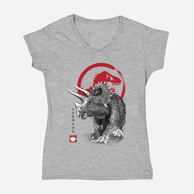 Triceratops Sumi-E-womens v-neck tee-DrMonekers