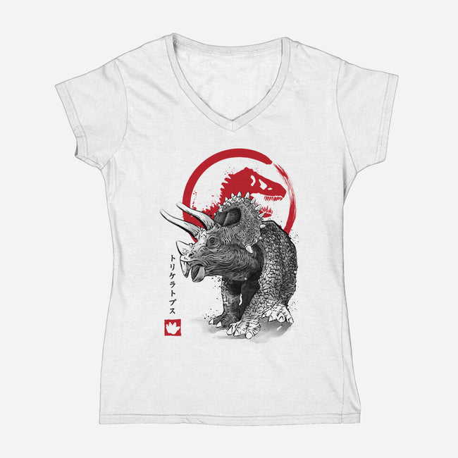 Triceratops Sumi-E-womens v-neck tee-DrMonekers