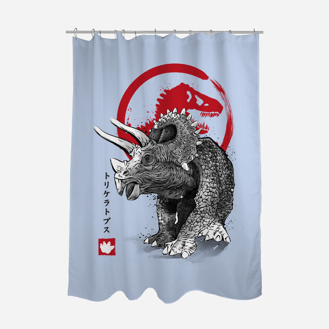 Triceratops Sumi-E-none polyester shower curtain-DrMonekers