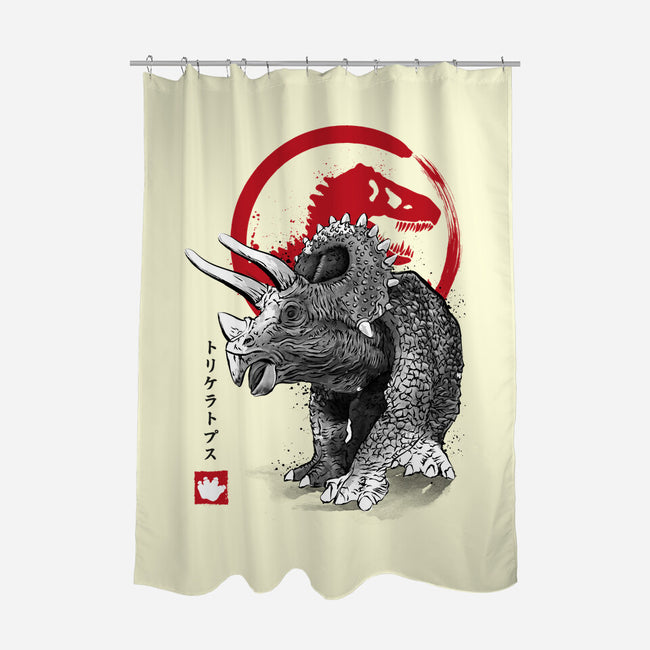 Triceratops Sumi-E-none polyester shower curtain-DrMonekers