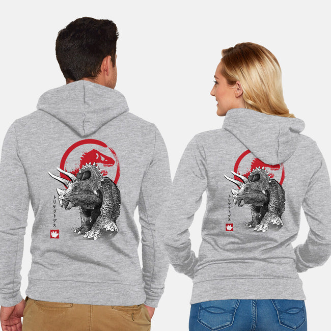 Triceratops Sumi-E-unisex zip-up sweatshirt-DrMonekers