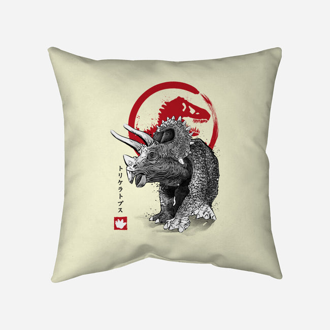 Triceratops Sumi-E-none removable cover w insert throw pillow-DrMonekers