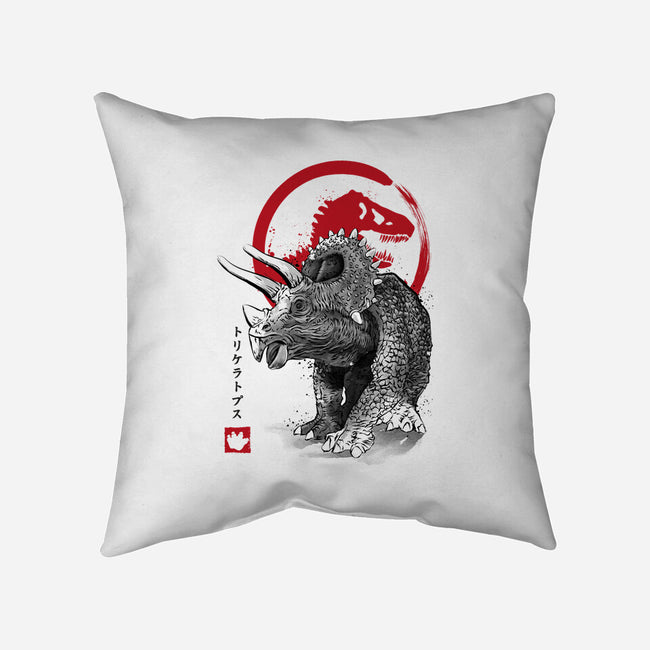 Triceratops Sumi-E-none removable cover w insert throw pillow-DrMonekers