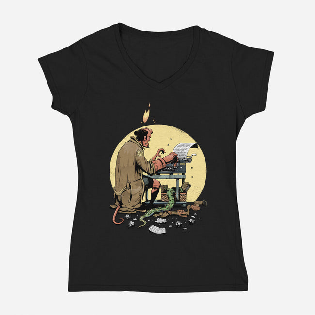 Hellboy's Report-womens v-neck tee-MoisEscudero
