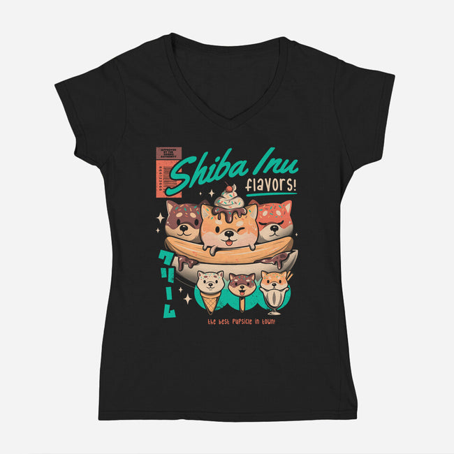 Shiba Inu Flavors-womens v-neck tee-eduely