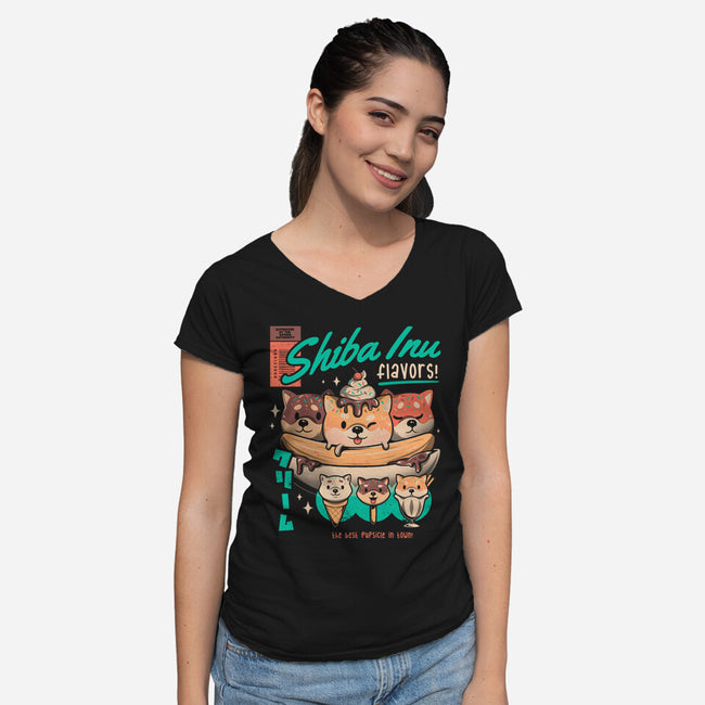 Shiba Inu Flavors-womens v-neck tee-eduely