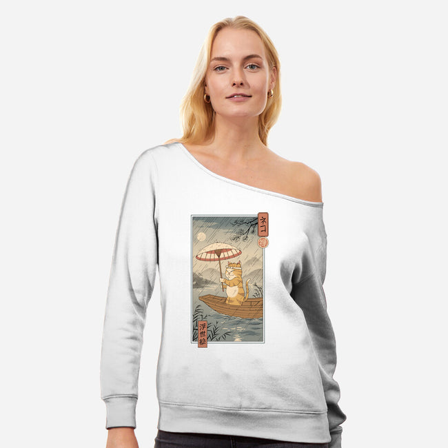 Neko Boat In Edo-womens off shoulder sweatshirt-vp021