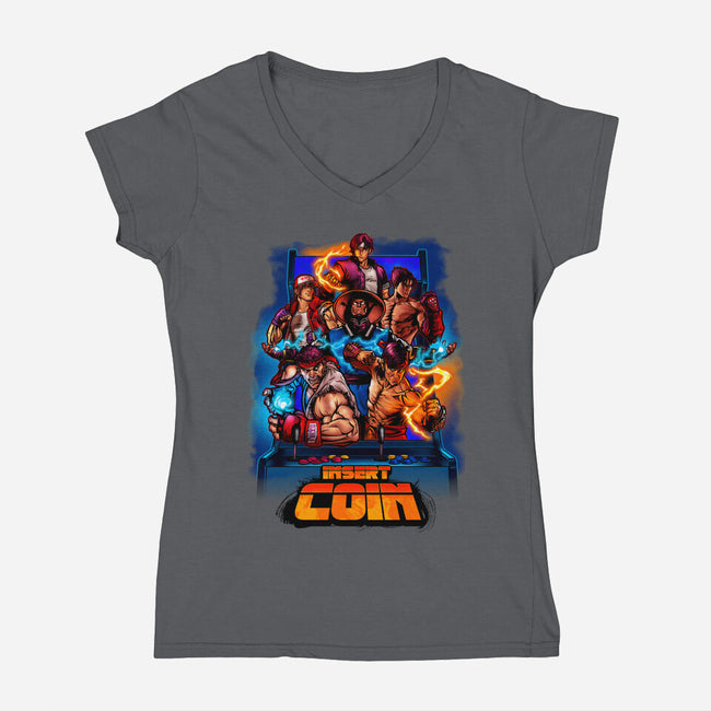 Insert Coin Retro Gaming-womens v-neck tee-Conjura Geek