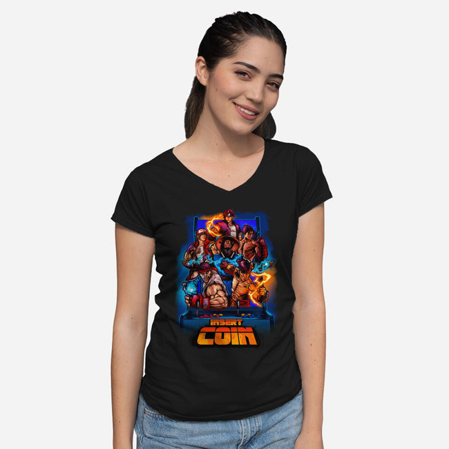 Insert Coin Retro Gaming-womens v-neck tee-Conjura Geek