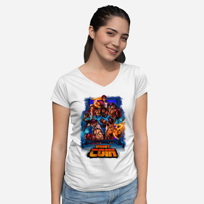 Insert Coin Retro Gaming-womens v-neck tee-Conjura Geek