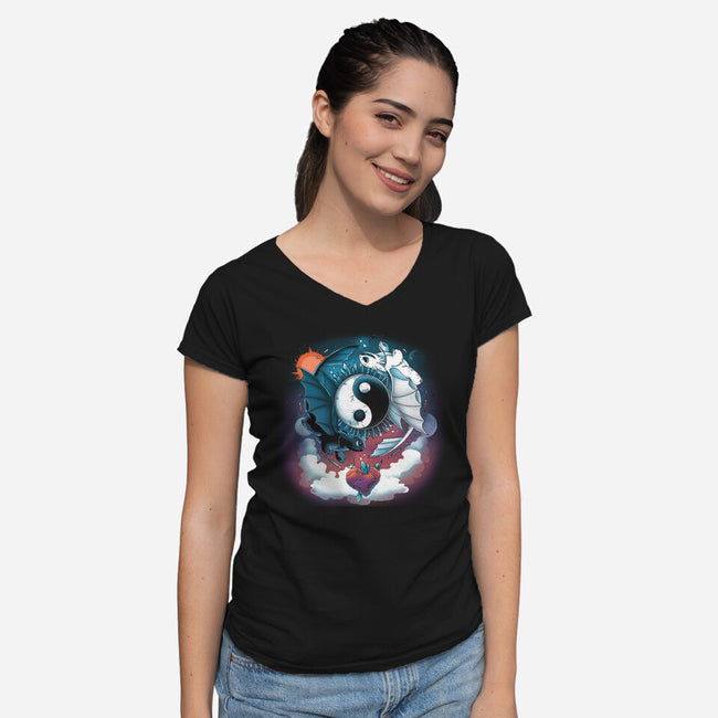 Yin Yang Dragons-womens v-neck tee-Vallina84