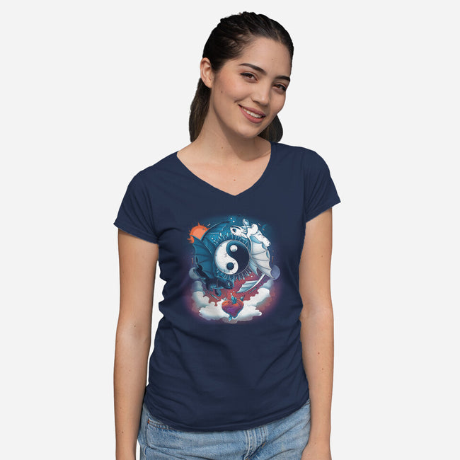 Yin Yang Dragons-womens v-neck tee-Vallina84