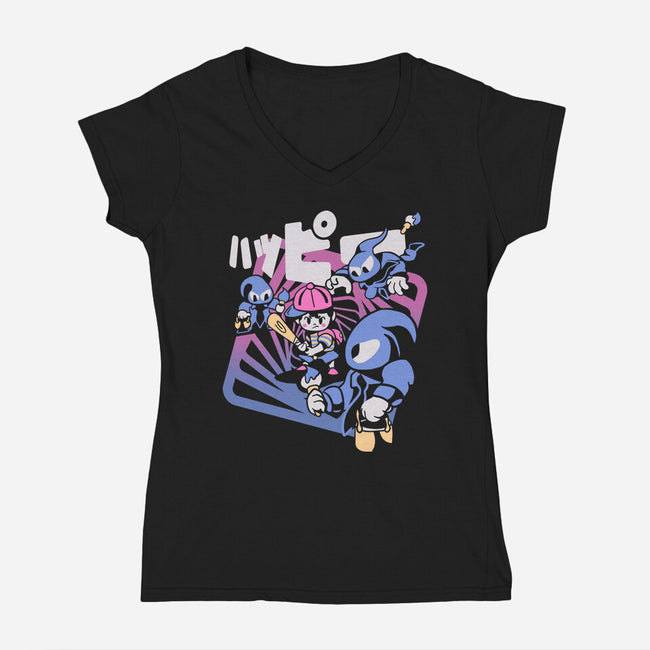 Happy Attack-womens v-neck tee-Sketchdemao