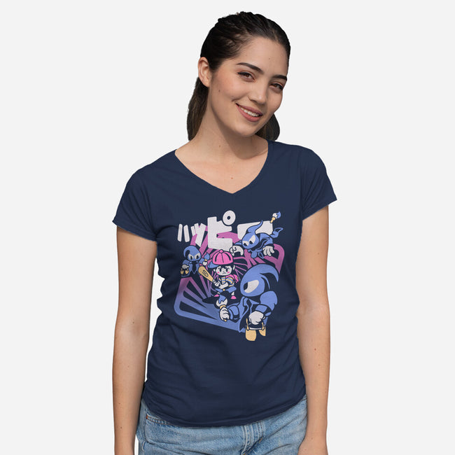 Happy Attack-womens v-neck tee-Sketchdemao