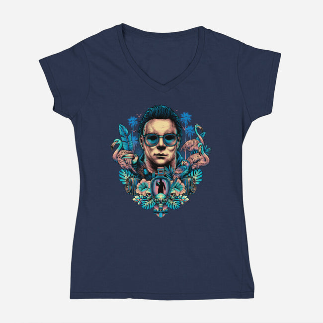 Tropical Slasher-womens v-neck tee-glitchygorilla