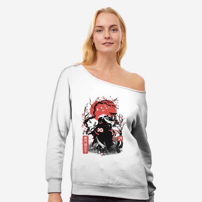 Cherry Blossom Nezuko-womens off shoulder sweatshirt-dandingeroz