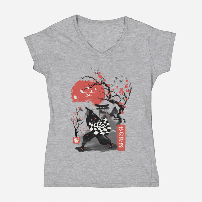 Cherry Blossom Tanjiro-womens v-neck tee-dandingeroz