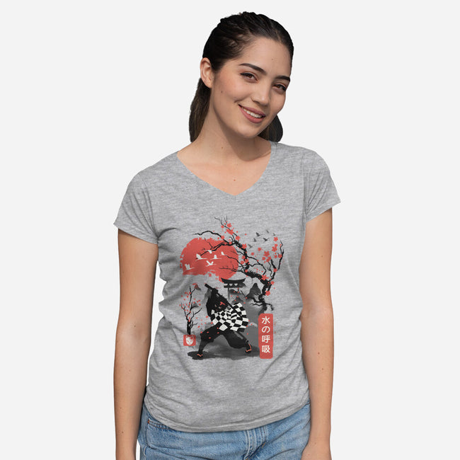Cherry Blossom Tanjiro-womens v-neck tee-dandingeroz