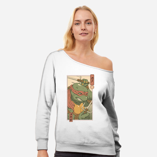 Red Kame Ninja-womens off shoulder sweatshirt-vp021